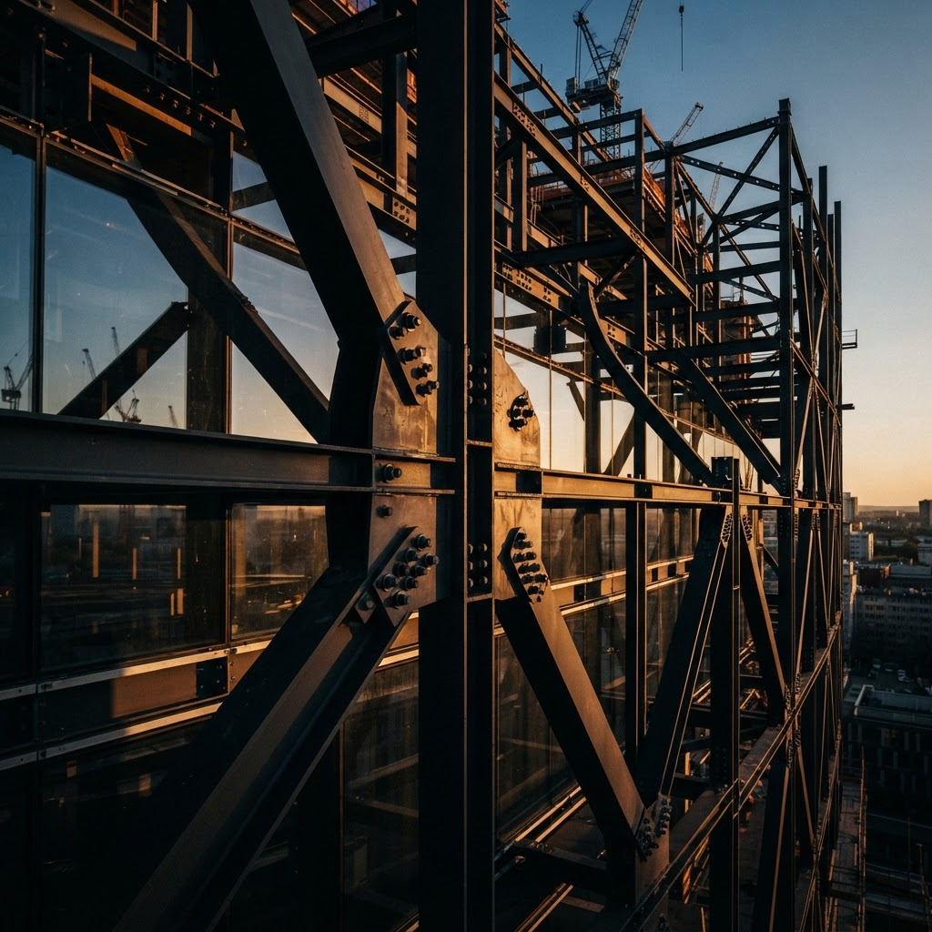 Modern building under construction — steel framework